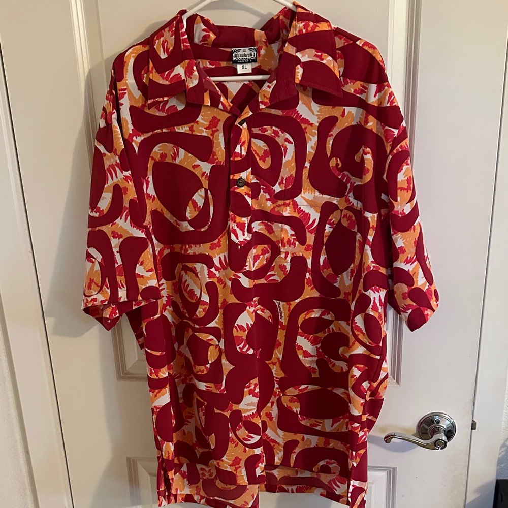 Manuhealii Red and Orange Casual Button Down Shirt